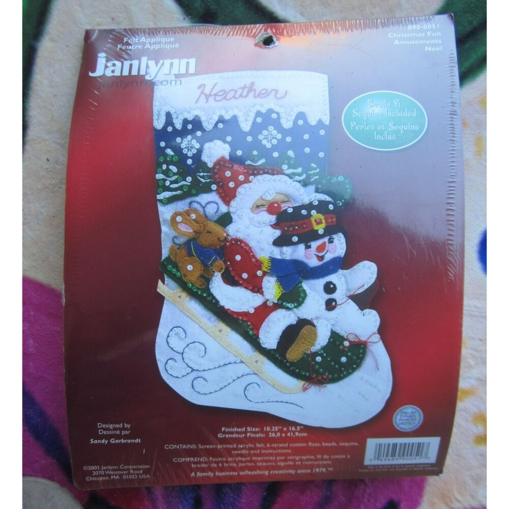 Vtg Janlynn “Christmas Fun” Stocking Felt Applique Kit 16½" Santa 090-0051 NEW